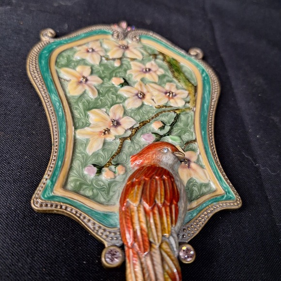 Vintage Mandalay Austrian Enamel Bird Hand Mirror Rhinestone Vanity Art Nouveau - Picture 3 of 15